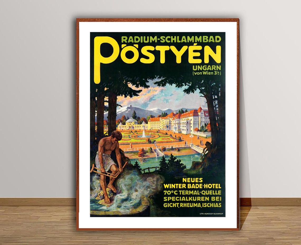 Postyen Radium Schlammbad Ungarn Thermal Spa Vintage Travel Poster - Image 3