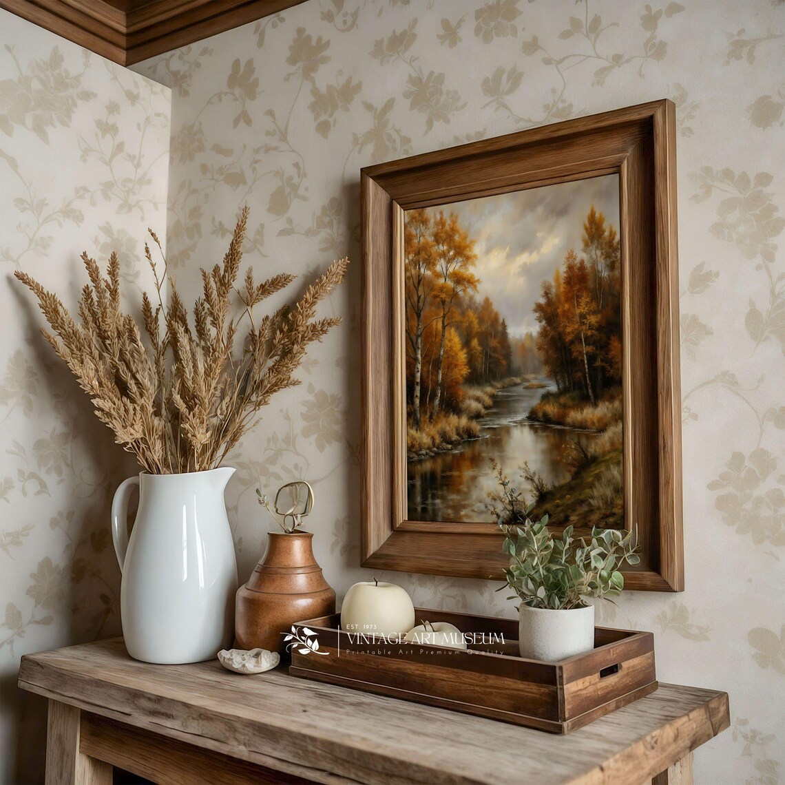 Serene Autumn Forest With River Vintage Fall Art - Image 3