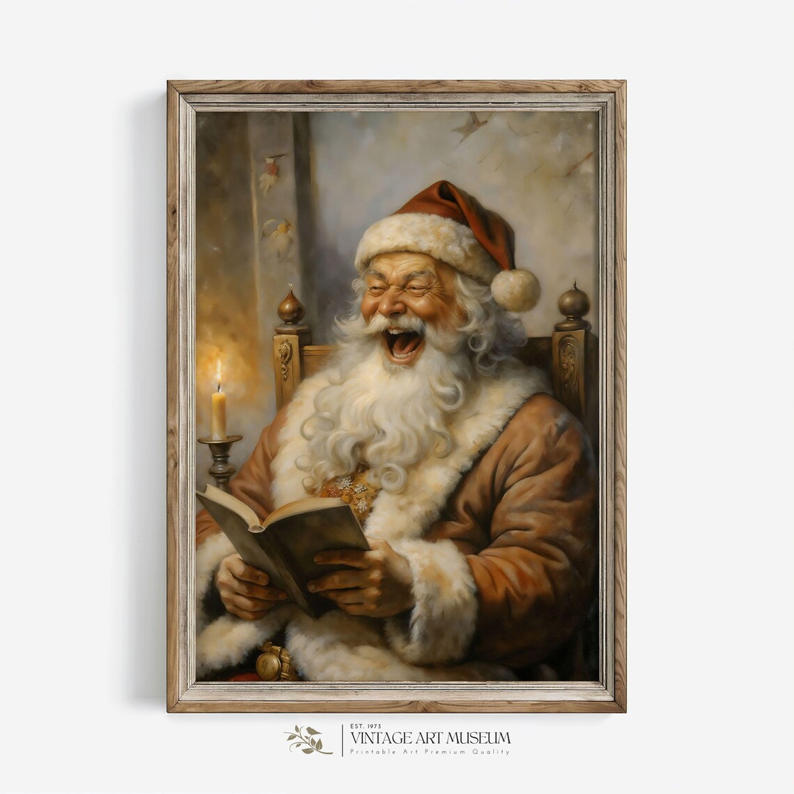 Santa Reads A Funny Book Vintage Christmas Art Print - Image 3