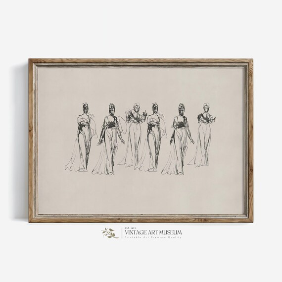 Vintage Fashion Sketch, Minimalist Drawing Art Print