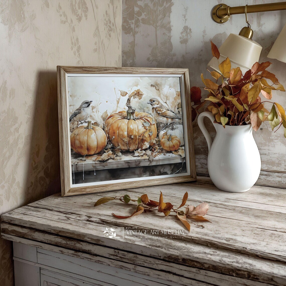 Vintage Pumpkin Bird Art Print, Rustic Fall Decor - Image 3