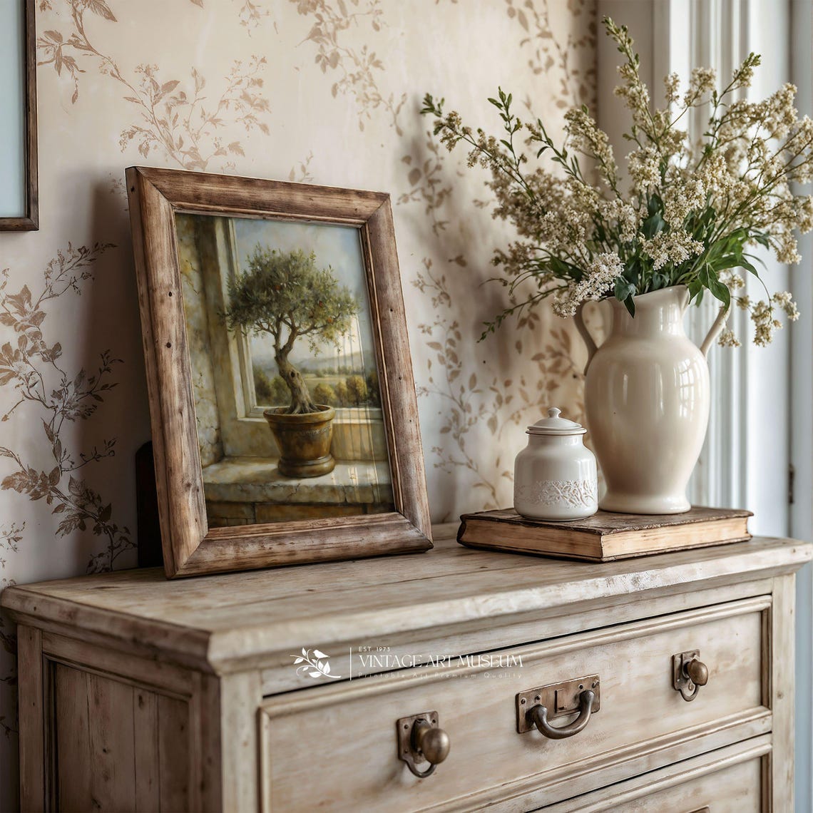 Potted Olive Tree Stone Windowsill Mediterranean Terrace Scene Poster - Image 3