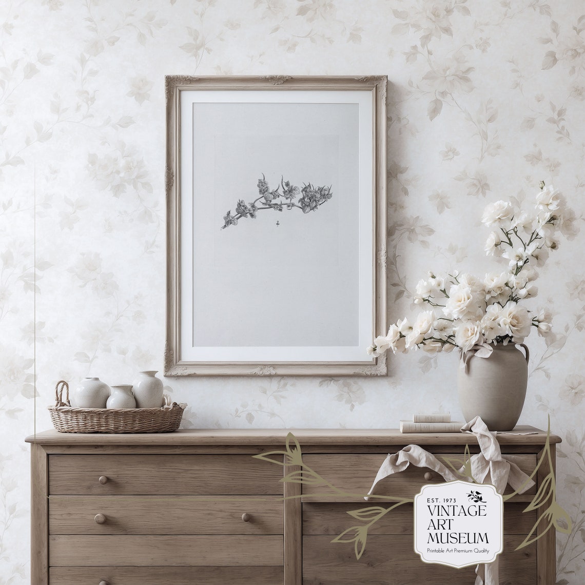 Blossoming Branch Pencil Sketch Minimalist Botanical Wall Art - Image 2