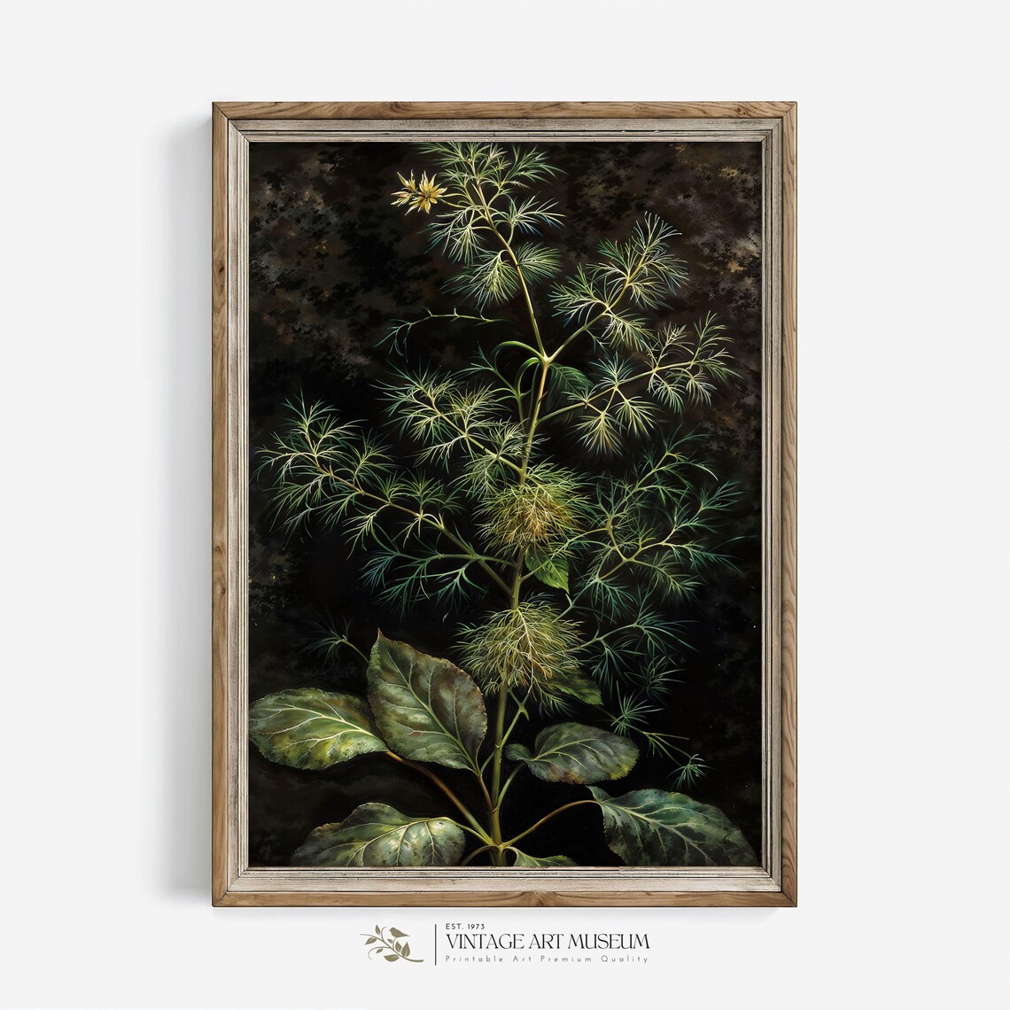 Dark Botanical Fern Plant Vintage Still Life Moody Green Wall Art - Image 3
