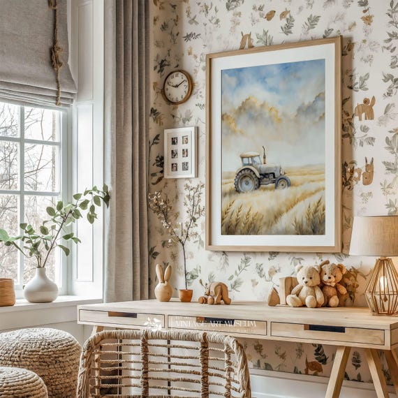 Vintage Tractor Field Wall Art For Boy Country Farmhouse Style 600