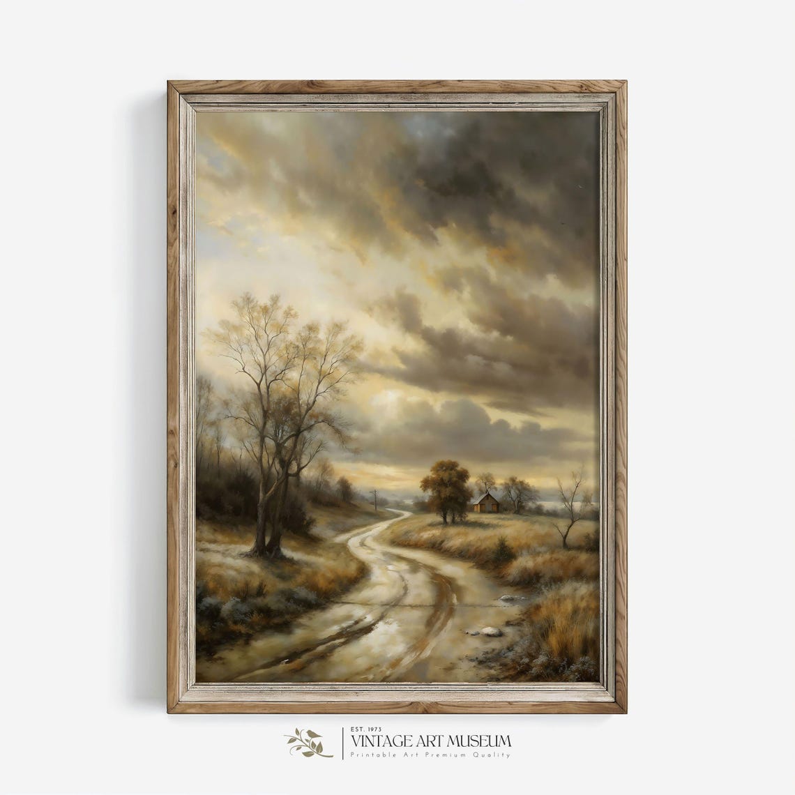 Stormy Countryside Dirt Road Cabin Dramatic Clouds Vintage Poster