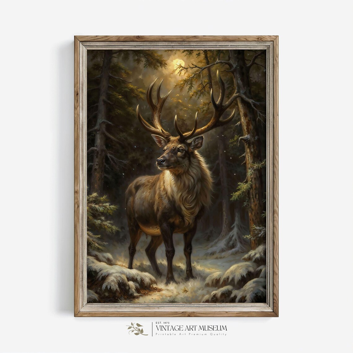 Moody Wild Forest Deer Vintage Style Art Print - Image 3