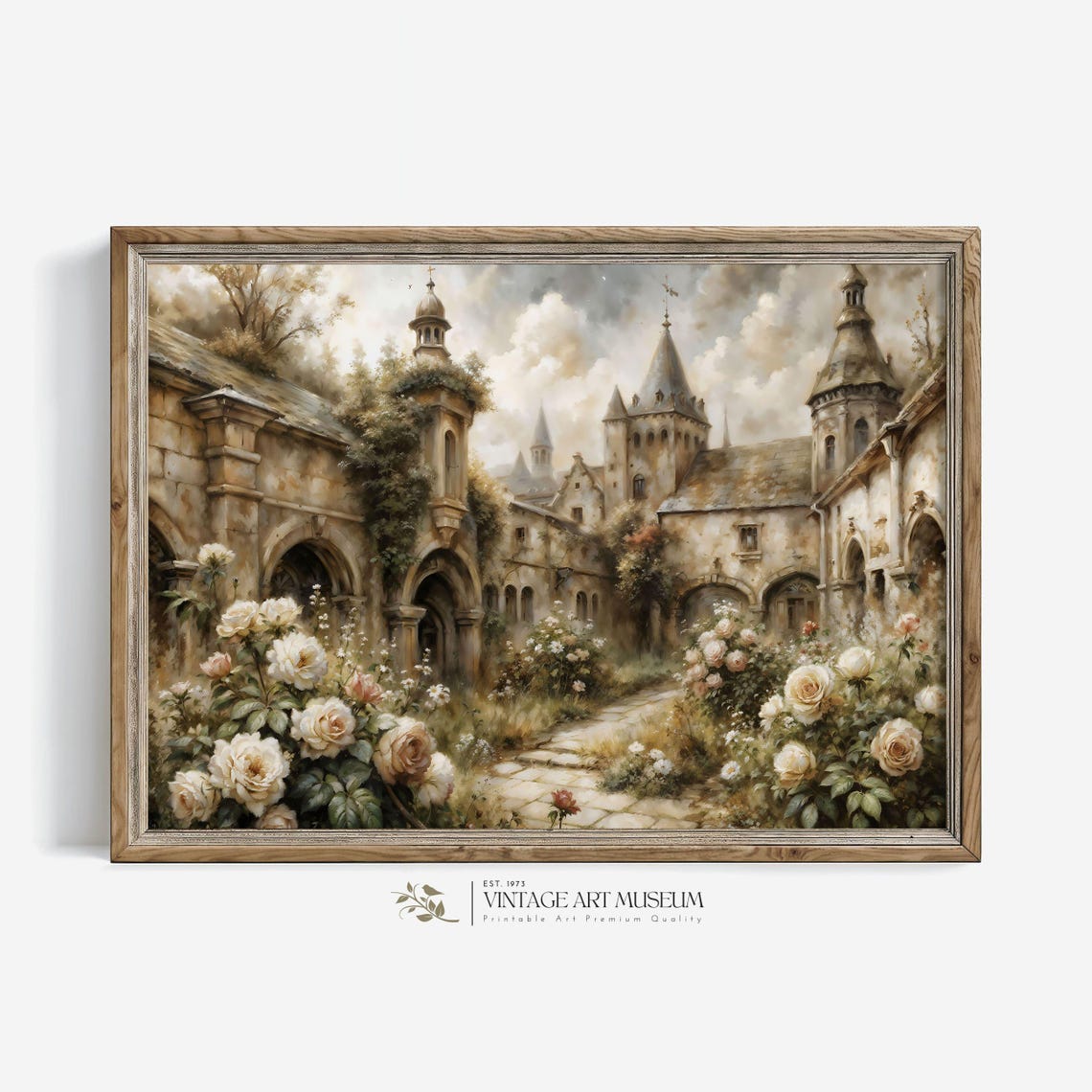 Ivy Covered Castle Courtyard With Roses Vintage Garden Painting Poster