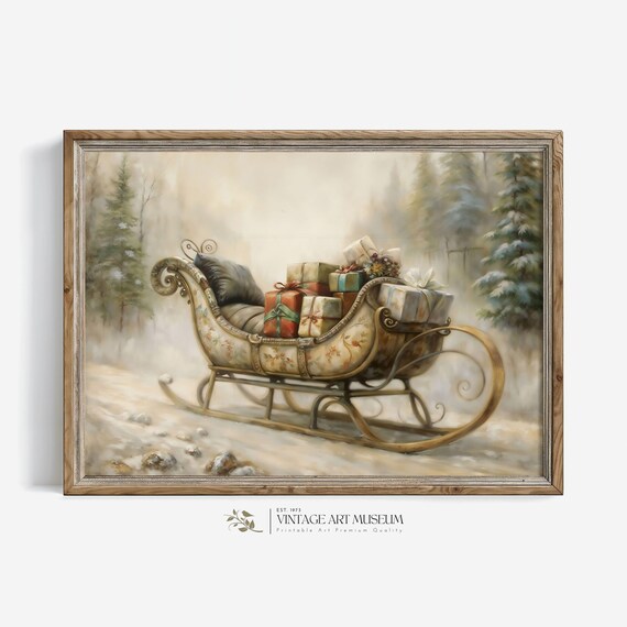 Vintage Sleigh With Santa Gifts Christmas Art Print