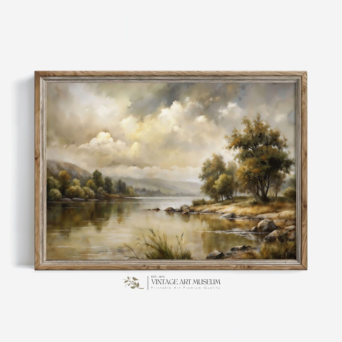 Shore Of A Lake Vintage Style Landscape Art Print
