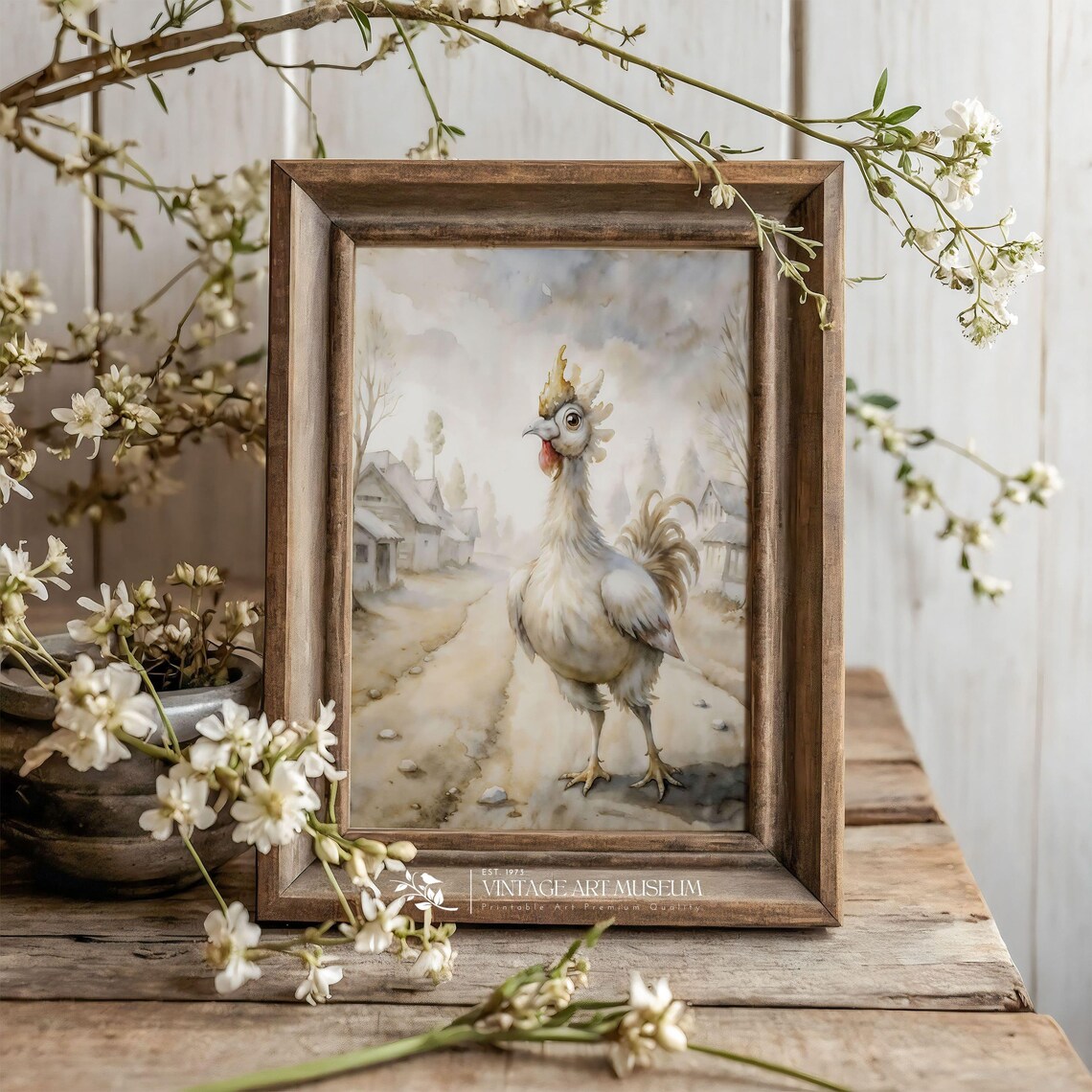 Curious Cute Chicken Nursery Vintage Style Art Print - Image 2