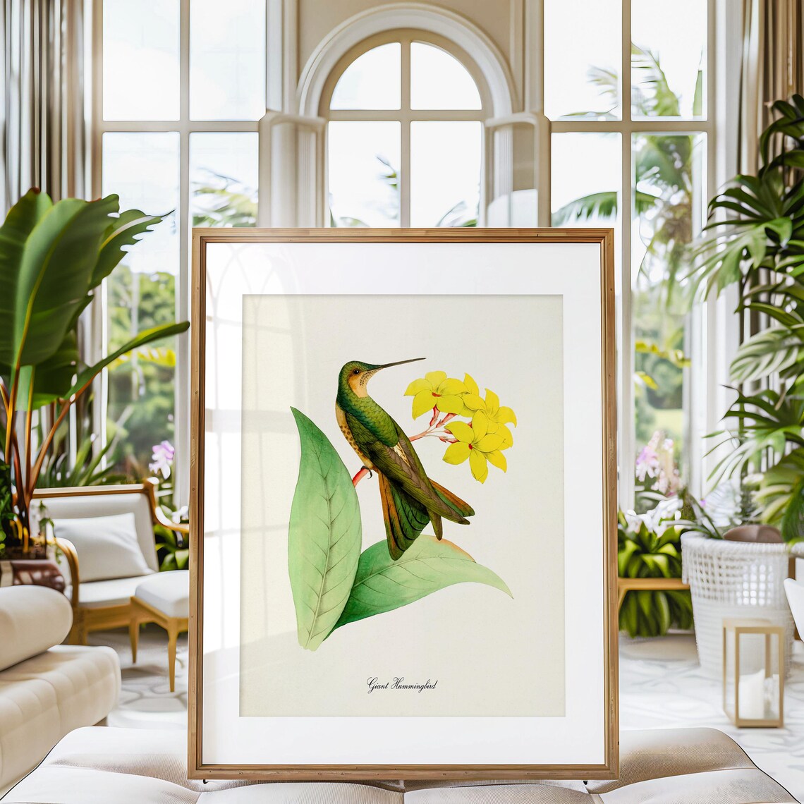 Giant Hummingbird Botanical Print with Yellow Tropical Flowers - Image 3