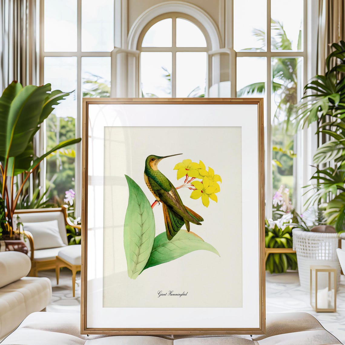 Giant Hummingbird Print Bird Art Print Bird Art Bird Poster Flower Art Floral Garden Hummingbird Art Green Yellow - Image 3