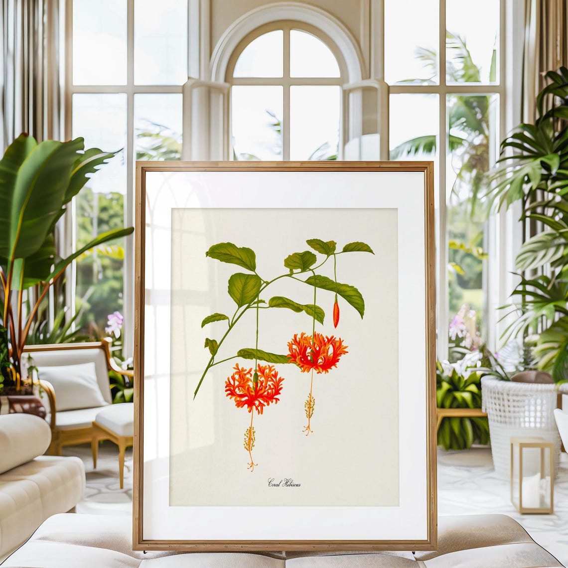 Coral Hibiscus Flower Art Print Botanical Art Print Flower Wall Art Flower Print Floral Print Orange Flower Orange Flower Print - Image 3