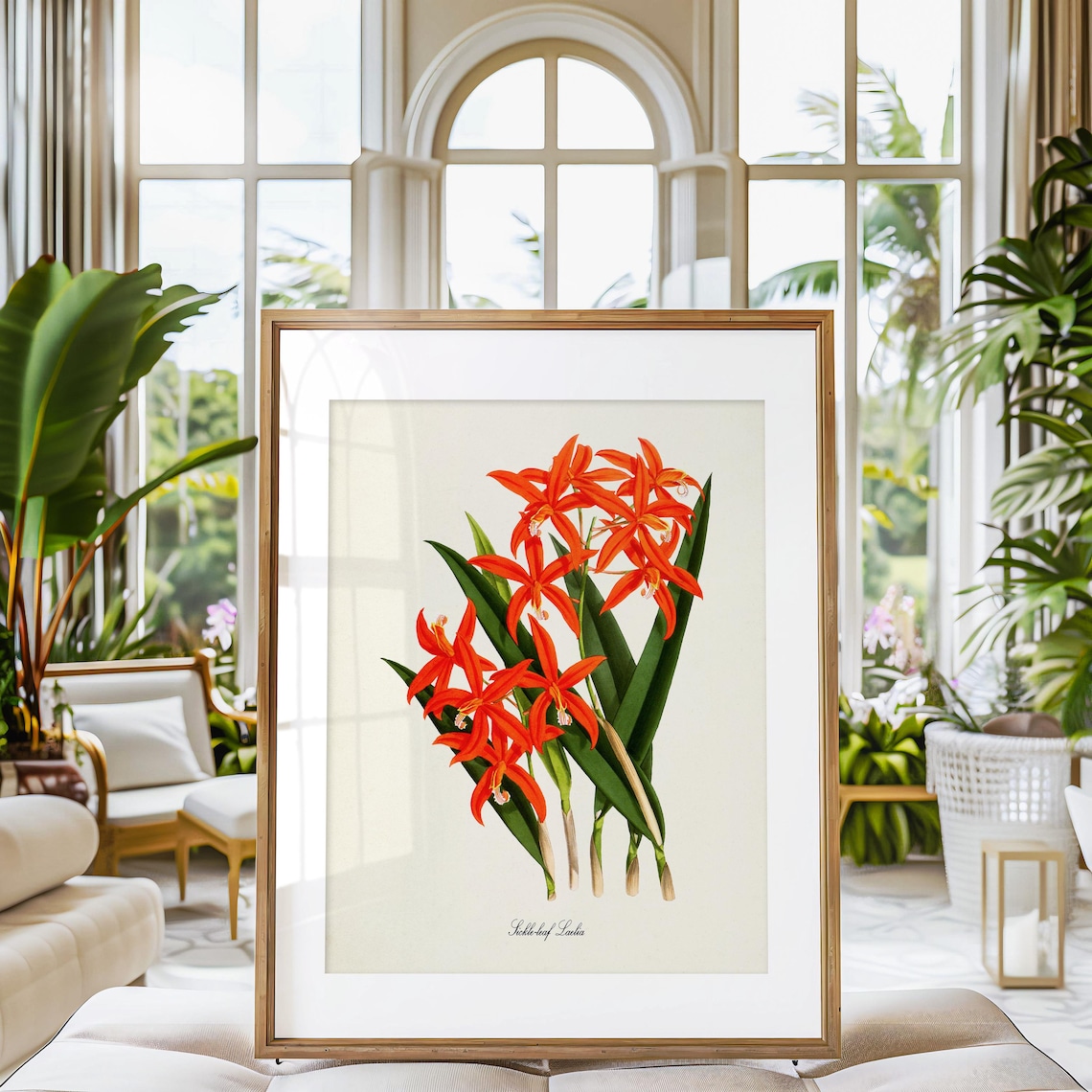 Sickle Leaf Laelia Flame Red Orchid Spray Vintage Botanical Poster - Image 3