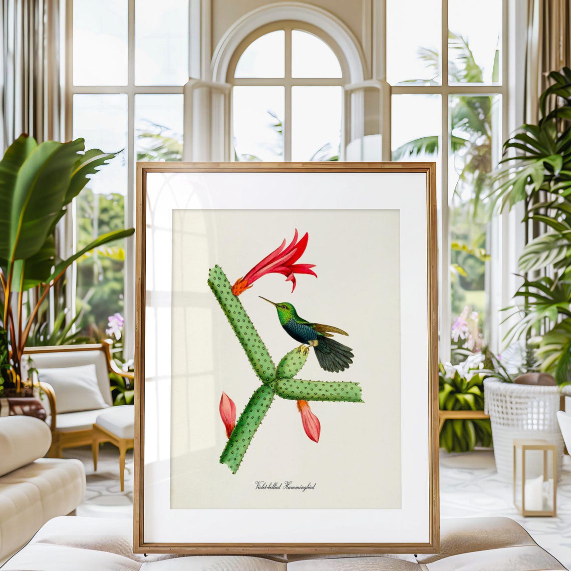 Hummingbird Print Bird Art Print Bird Art Bird Poster Flower Art Floral Garden Violet Bellied Hummingbird Botanical Art Green Red - Image 3