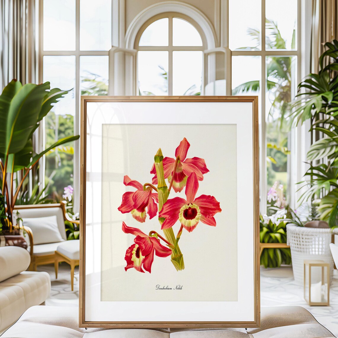 Elegant Dendrobium Nobile Red Orchid Vintage Botanical Poster - Image 3
