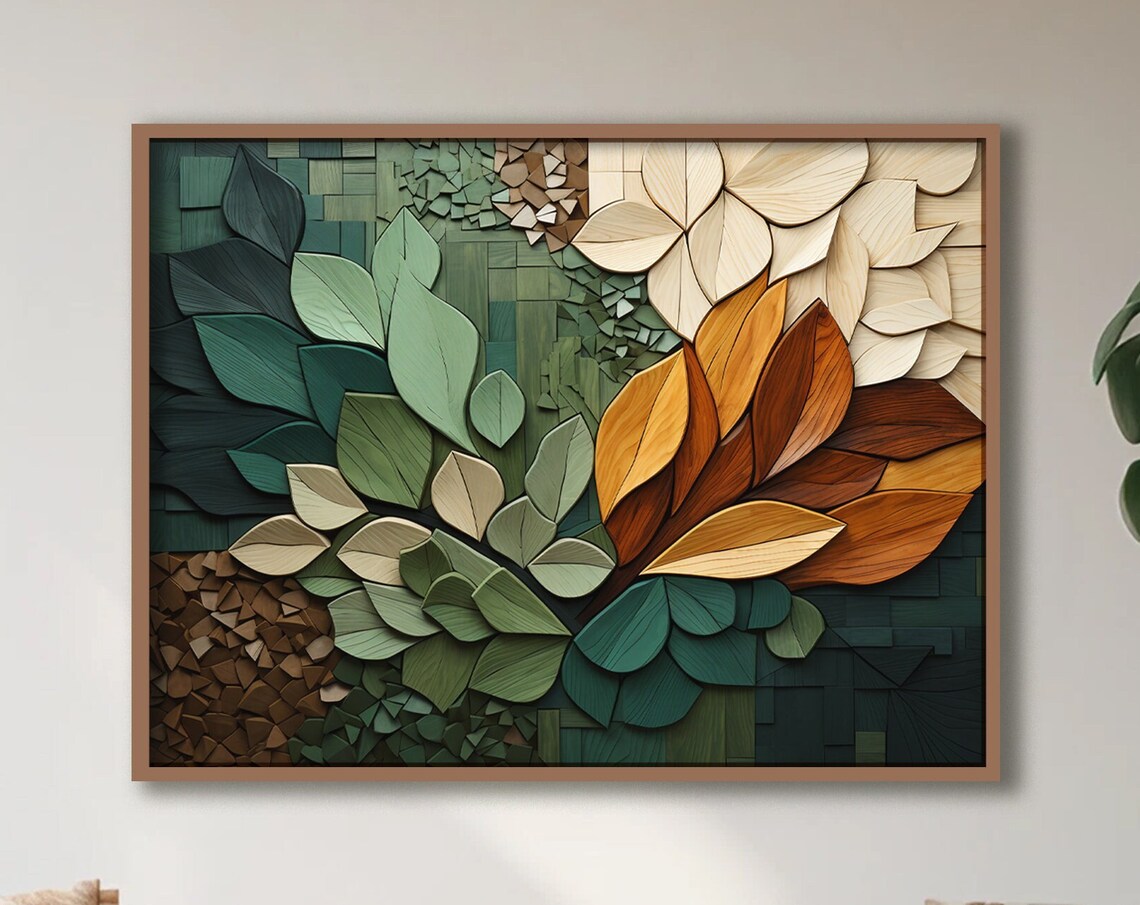 Wood Grain Botanical Leaves Boho Art Print