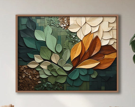 Wood Grain Botanical Leaves Boho Art Print