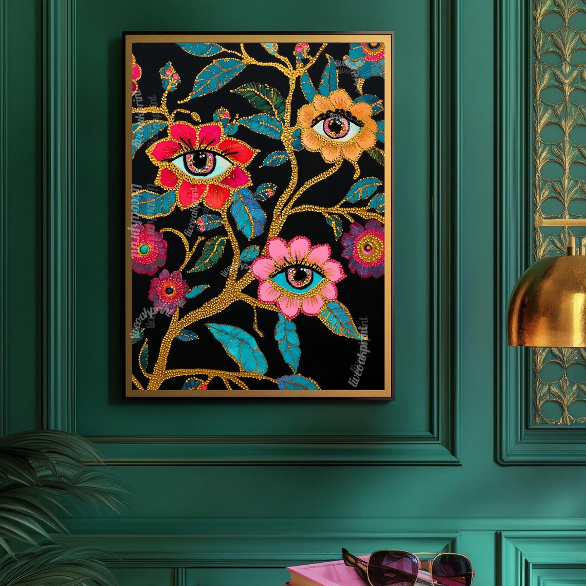 Surreal Eye Flower Art Print, Maximalist Floral