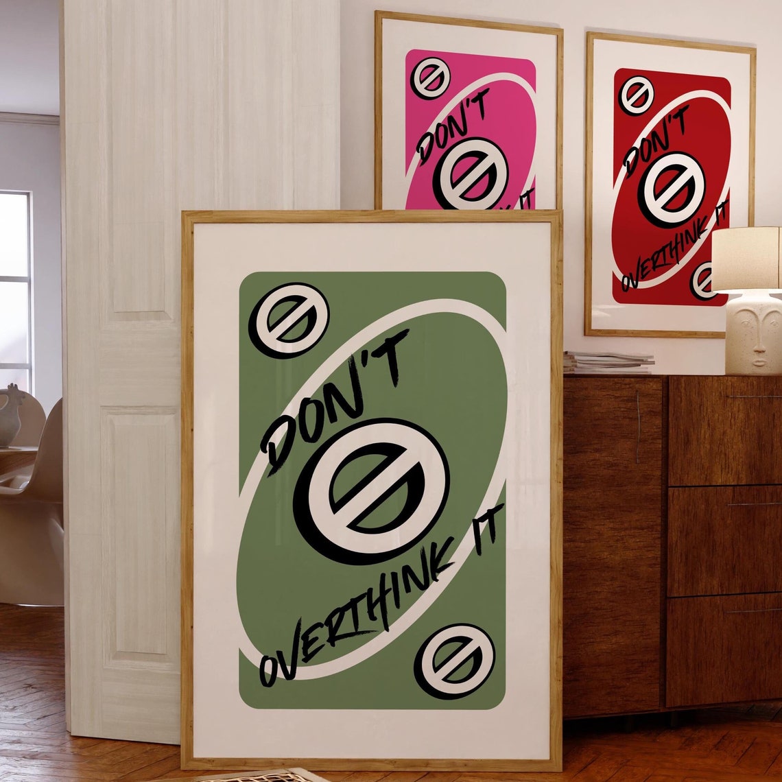 Dont Overthink It Sage Green Playing Card Style Mindset Poster