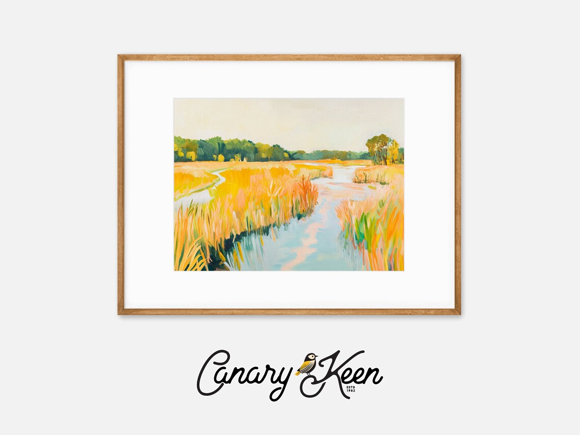 Golden Hour Marsh Landscape Golden Grasses Sunset Wetland Art Print