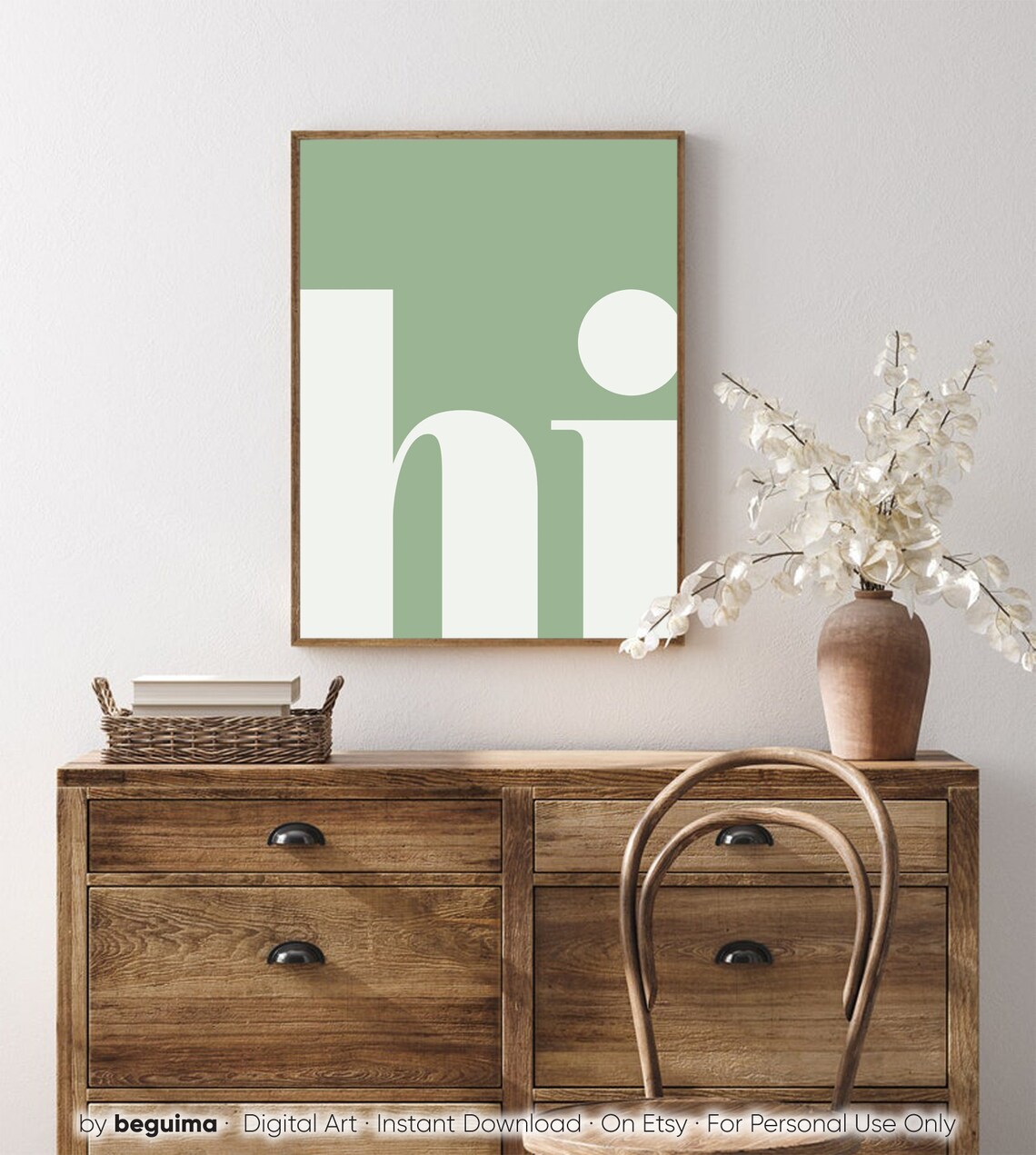 Hi Prints Sage Green Hello Typography Art Print - Image 4