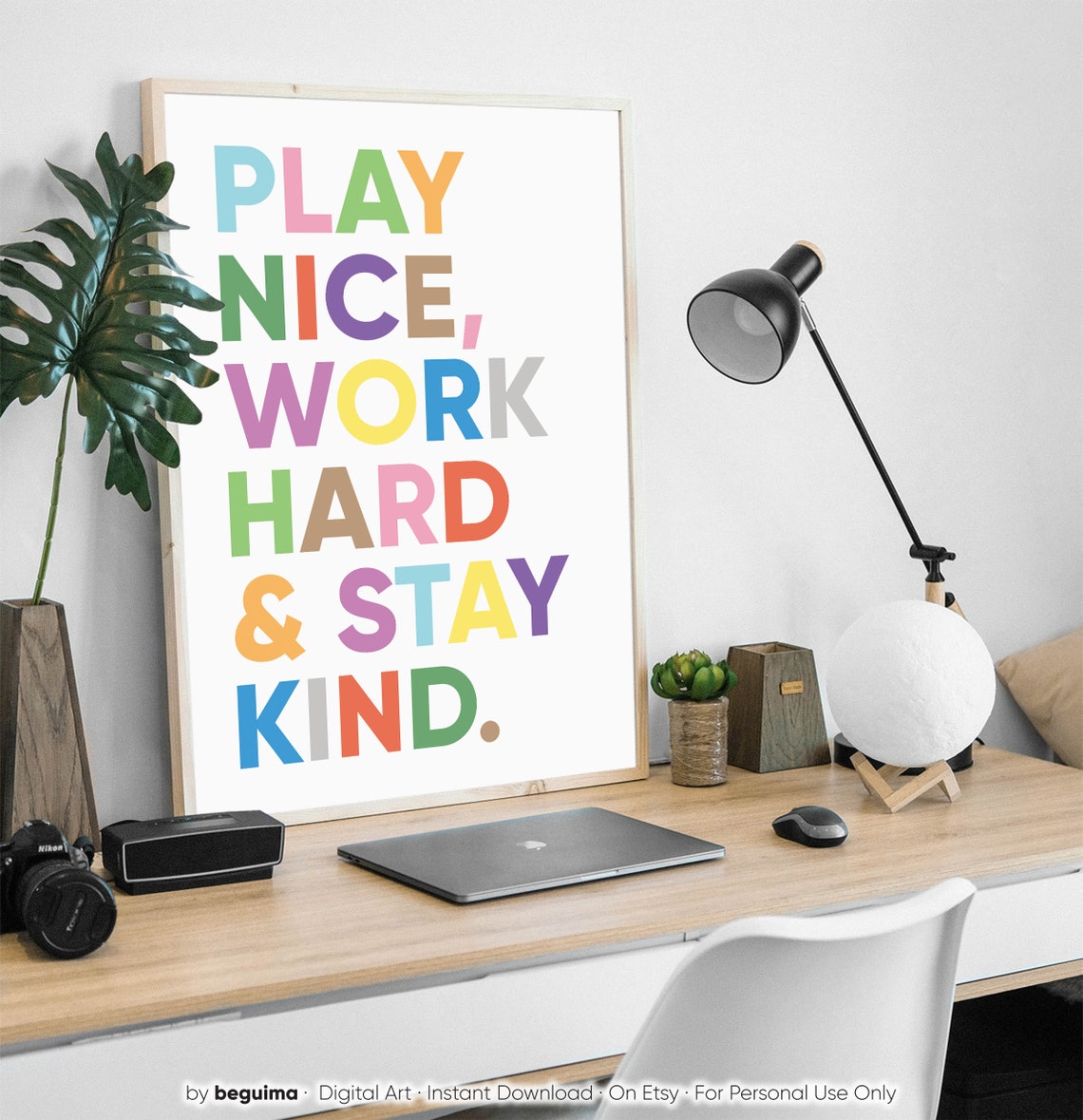 Play Nice Work Hard and Stay Kind Bright Colorful Classroom Poster - Image 3