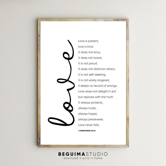 Love Is Patient Love Is Kind 1 Corinthians 134 8 Bible Verse Prints Christian Wall Art Scriptures Signs Posters
