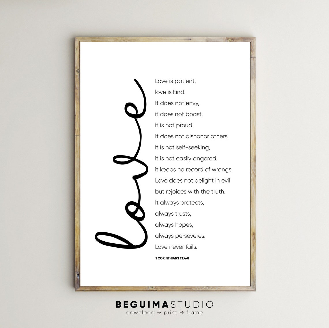 Love Is Patient Love Is Kind 1 Corinthians 134 8 Bible Verse Prints Christian Wall Art Scriptures Signs Posters