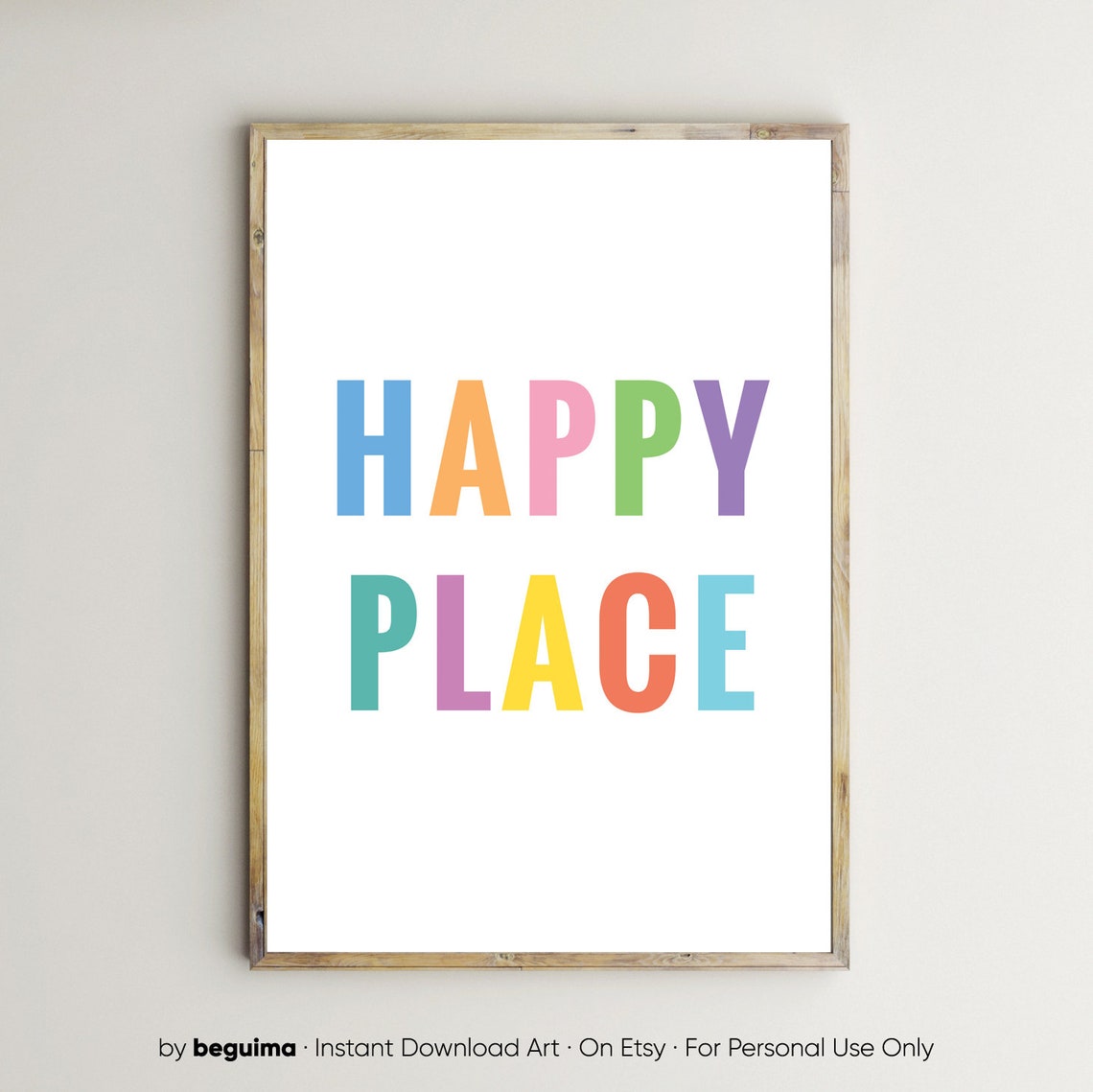 Happy Place Pastel Rainbow Letter Home Decor Typography Poster