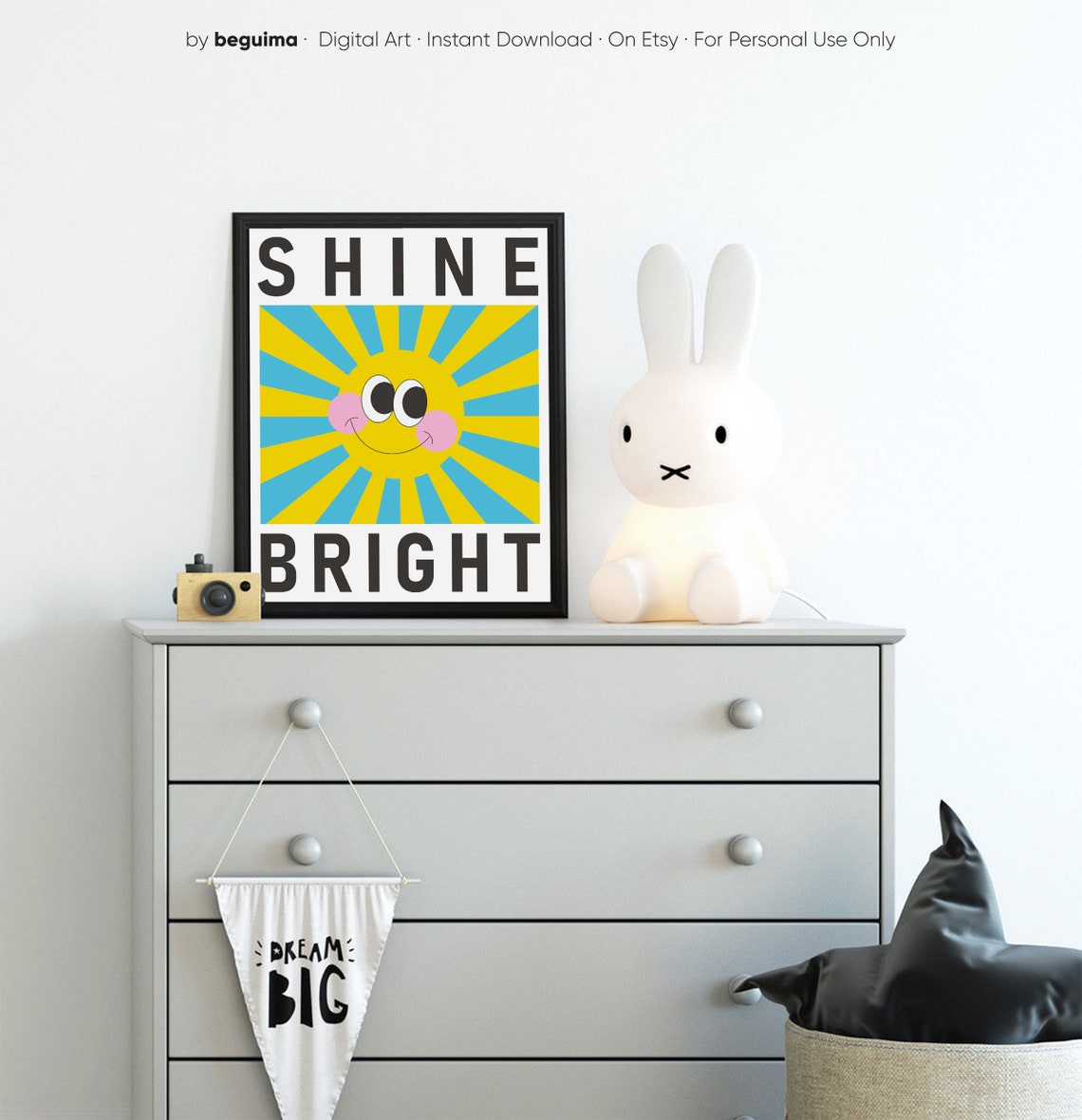 Shine Bright Smiling Sun Face Kids Room Nursery Motivational Poster - Image 4