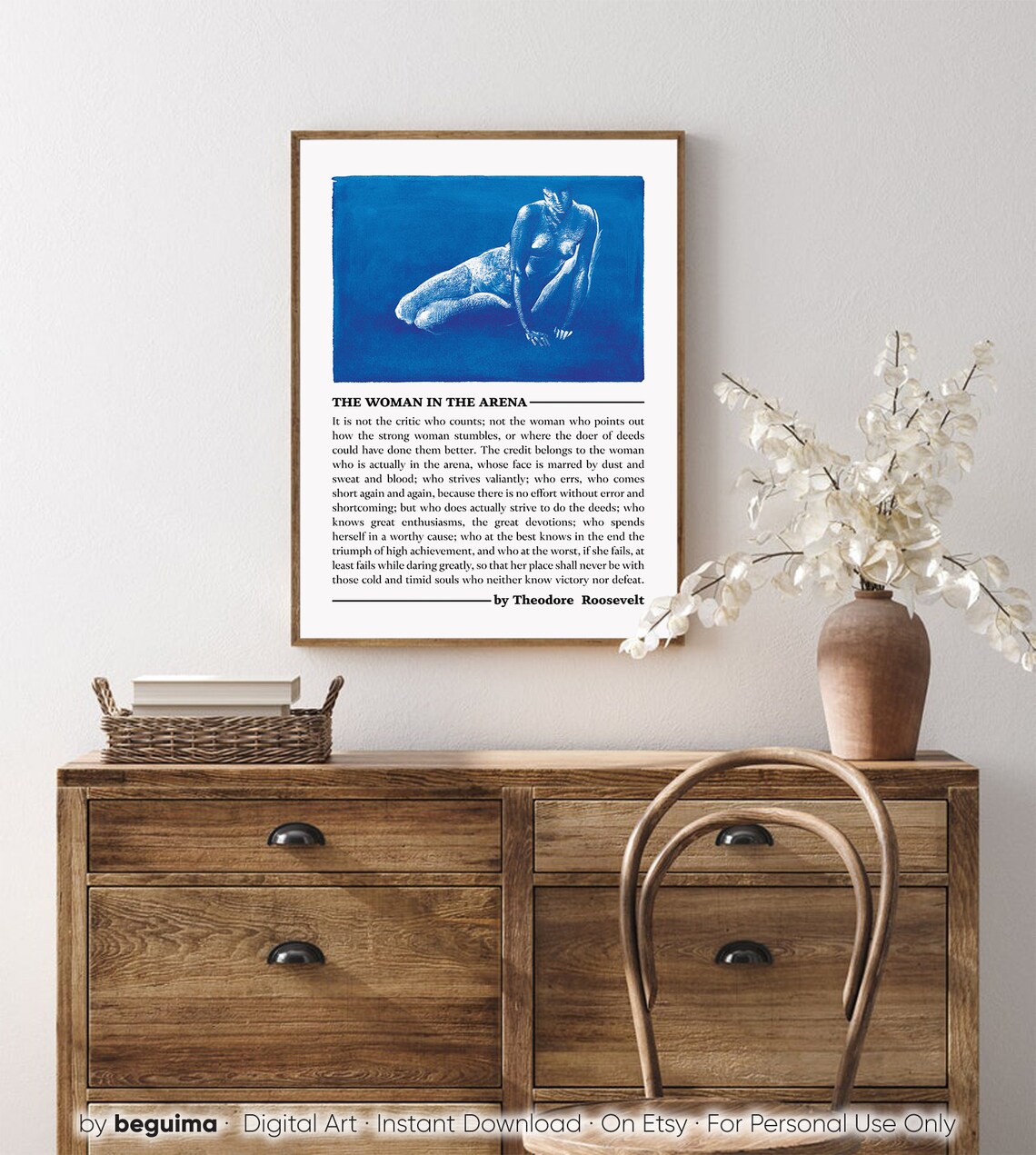 The Woman In The Arena Theodore Roosevelt Speech Blue Watercolor Poster - Image 4