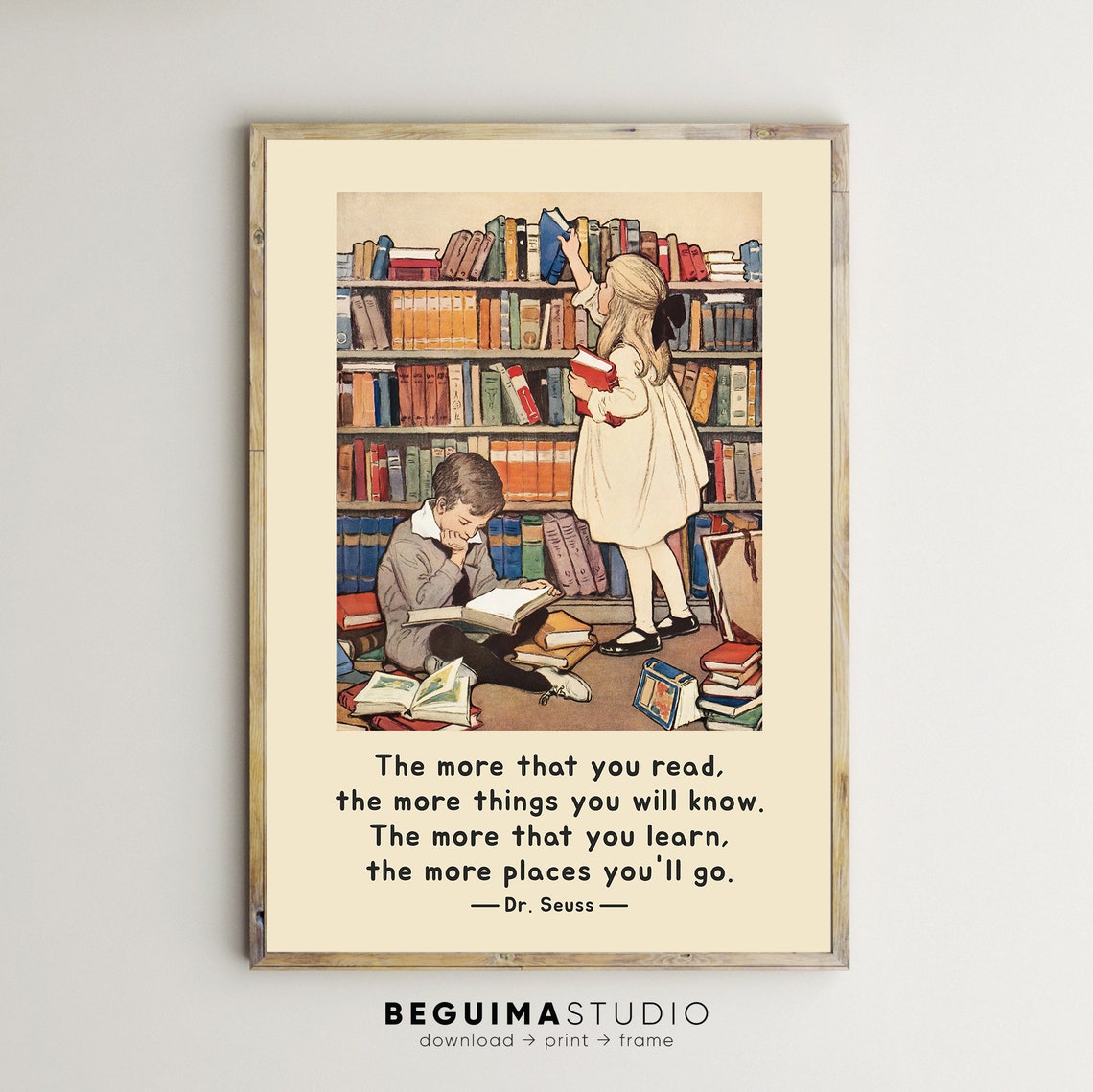 Dr. Seuss Reading Quote Kids Library Vintage Illustration Poster