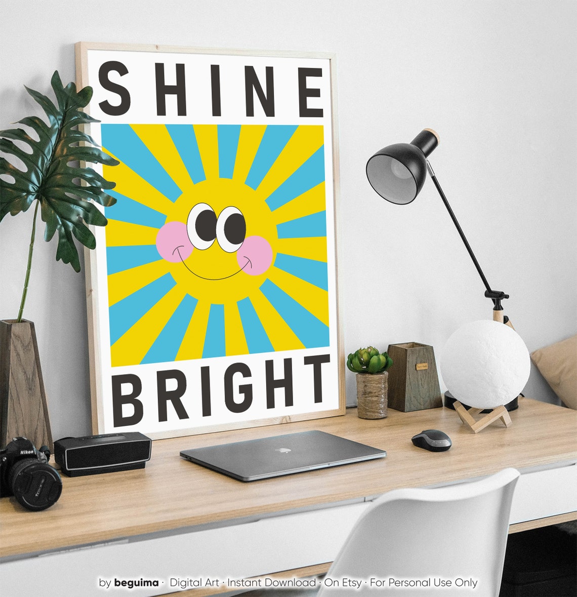 Shine Bright Smiling Sun Face Kids Room Nursery Motivational Poster - Image 3