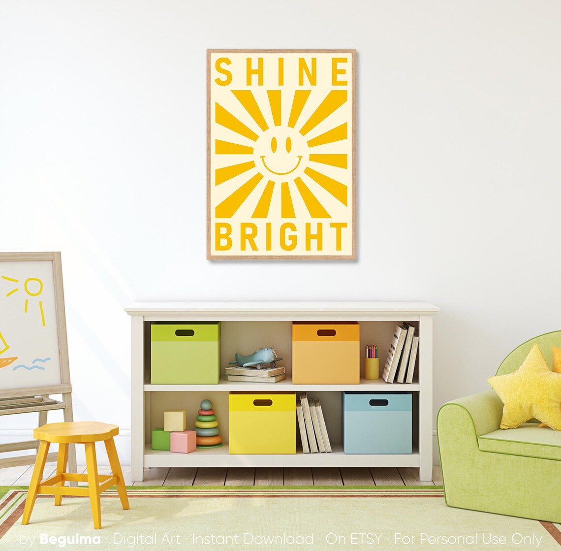 Shine Bright Smiley Prints, Nursery Kids Wall Art - Image 3