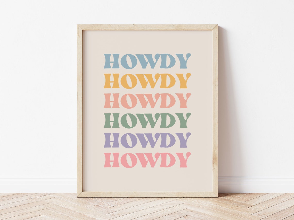 Howdy Retro Western Rainbow Typography Repeat Quote Wall Poster