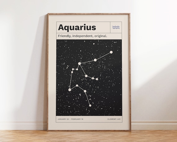 Aquarius Horoscope Retro Zodiac Art Print