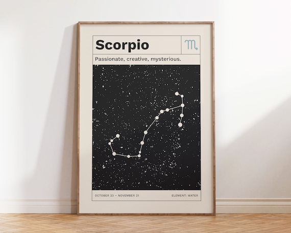 Scorpio Horoscope Retro Zodiac Art Print, Minimalist