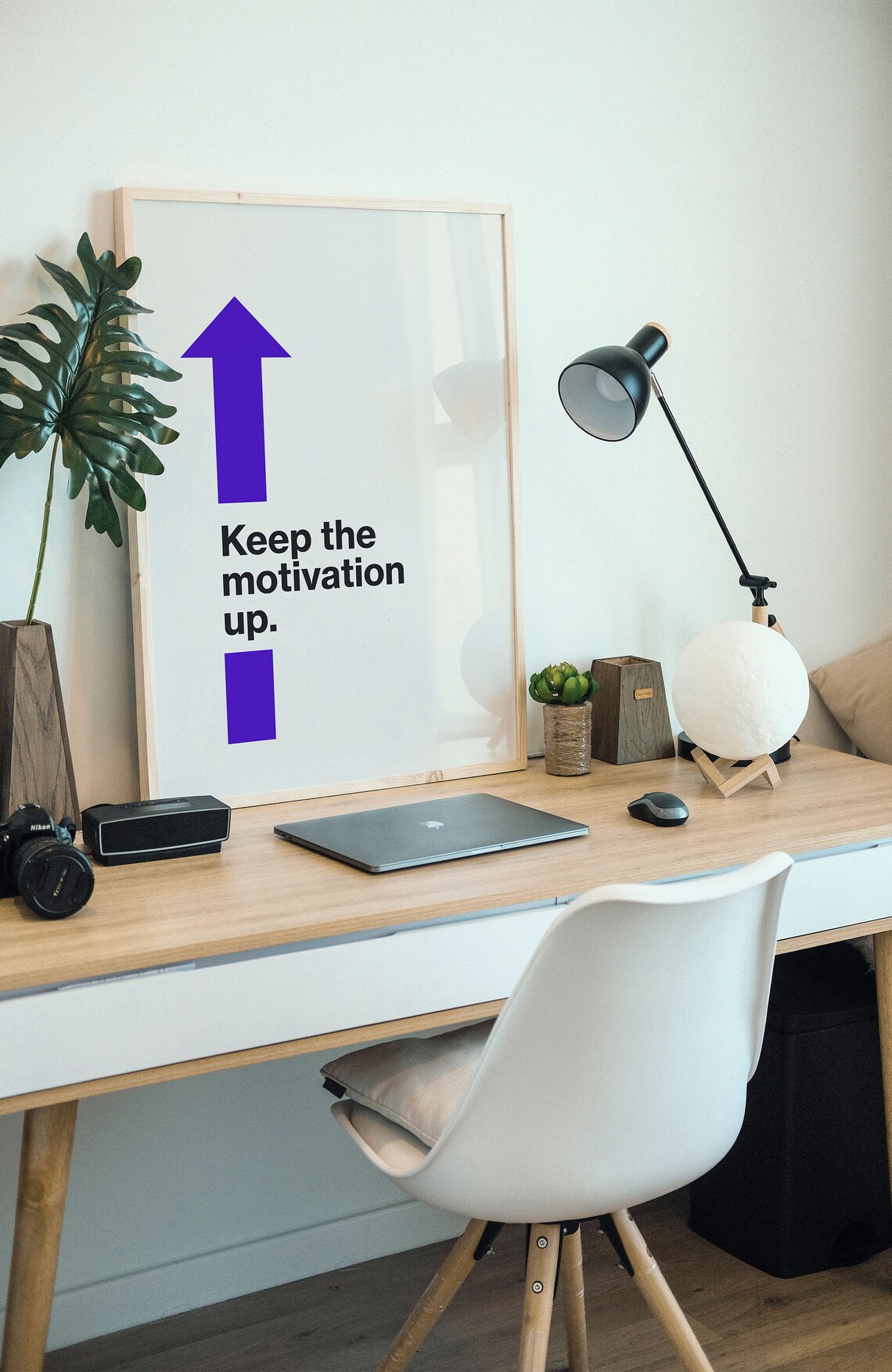 Keep the Motivation Up Blue Arrow Minimalist Office Quote Poster
