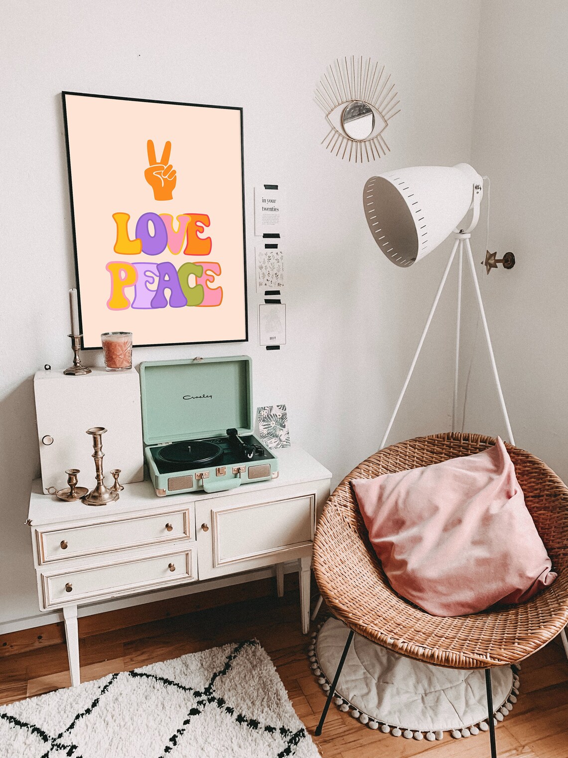 Love Peace Groovy Hippie Peace Sign Hand Retro Typography Poster - Image 3