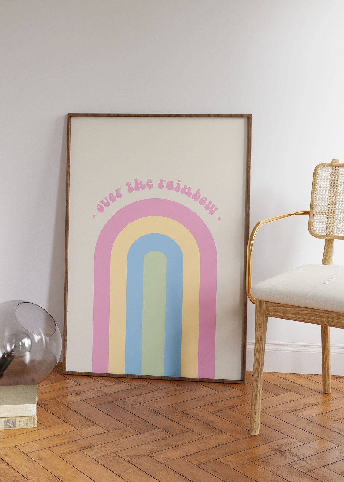 Over the Rainbow Sweet Pastel Arched Retro Nursery Quote Wall Art - Image 3