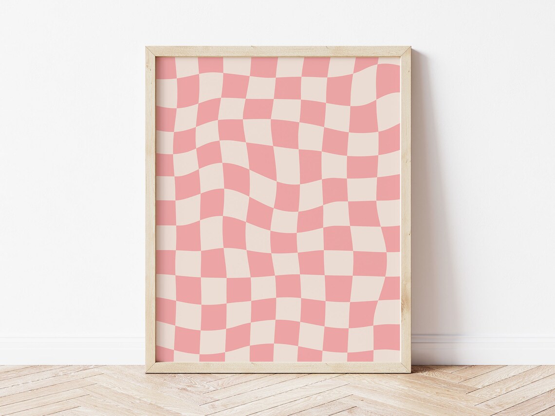 Pastel Checkered Retro Wavy Checkerboard Art Print