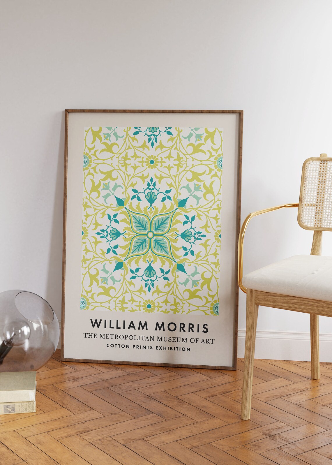 William Morris Teal Lime Ornamental Floral Cotton Prints Exhibition Poster - Image 2