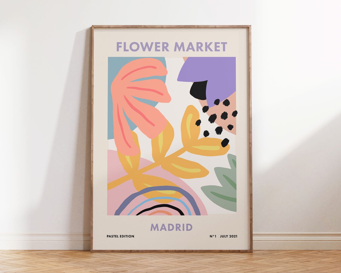 Flower Market Madrid Danish Pastel Retro Floral Art Print