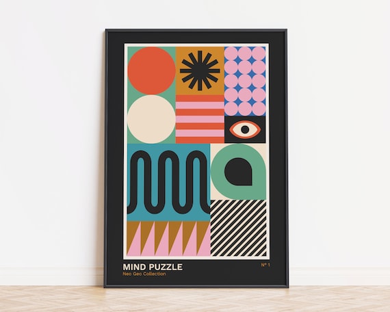 Geometric Colorful Retro Wall Art Bauhaus Inspired Poster Eclectic Quirky Print Trendy Mid Century Modern Wall Decor