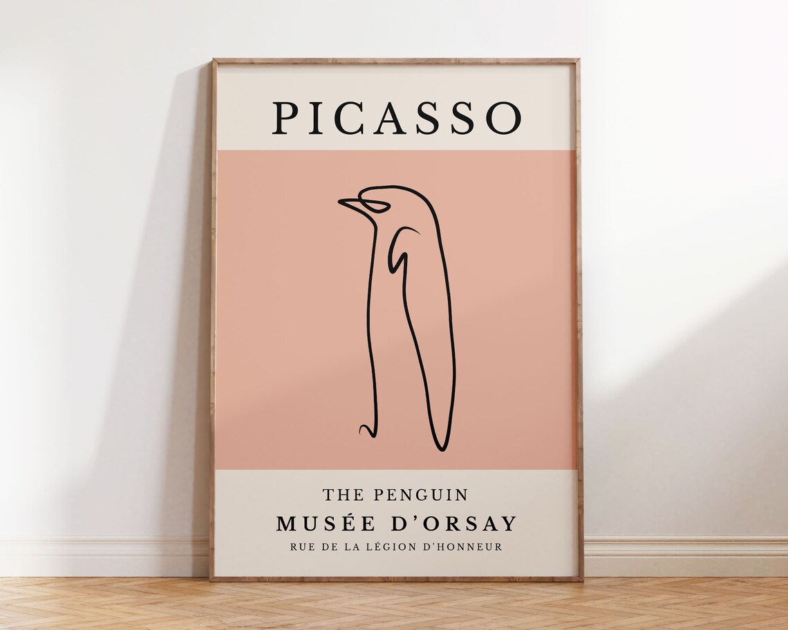 Picasso The Penguin Pink Minimalist Line Art Exhibition Print