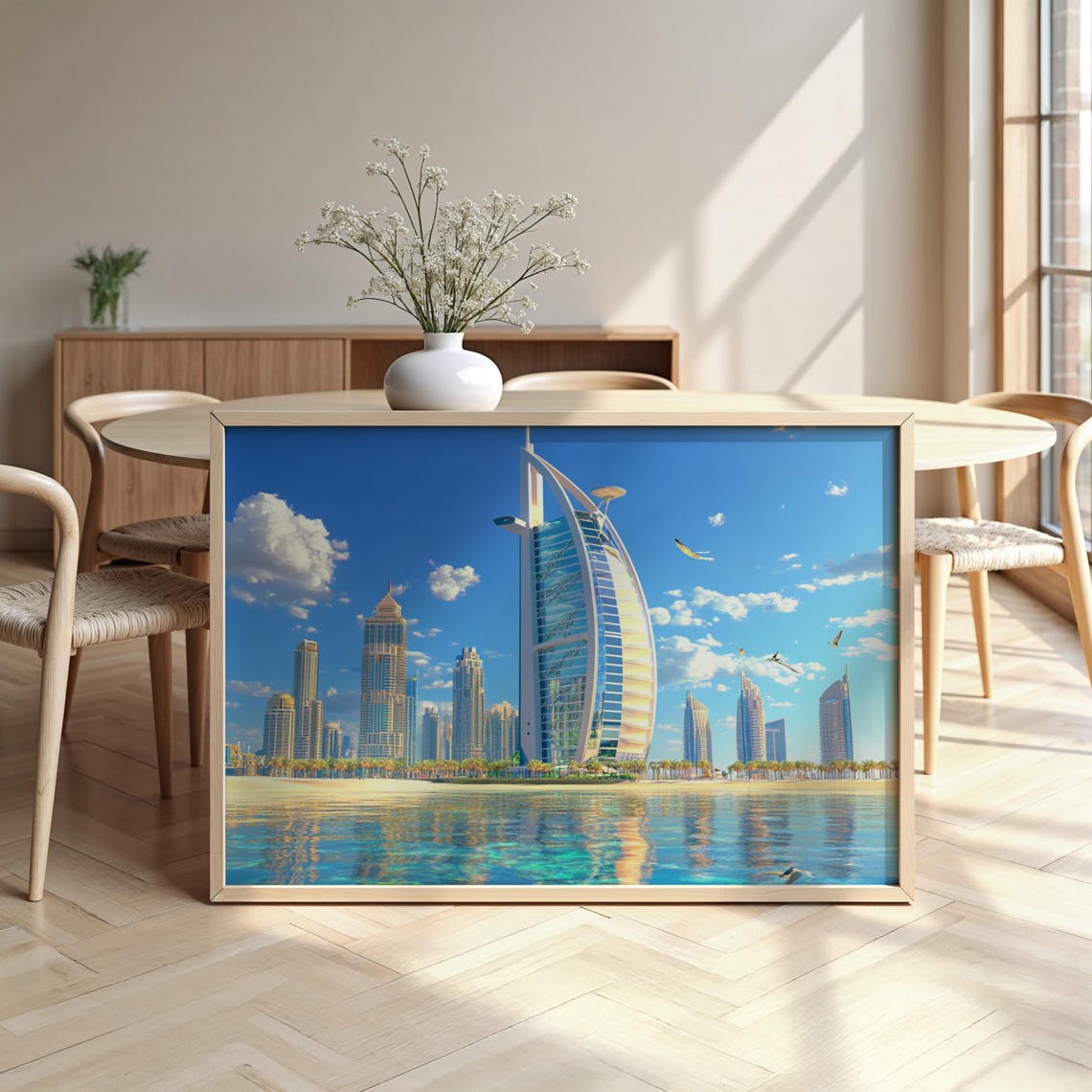 Dubai Skyline Sail Shaped Skyscraper Waterfront Cityscape Wall Art