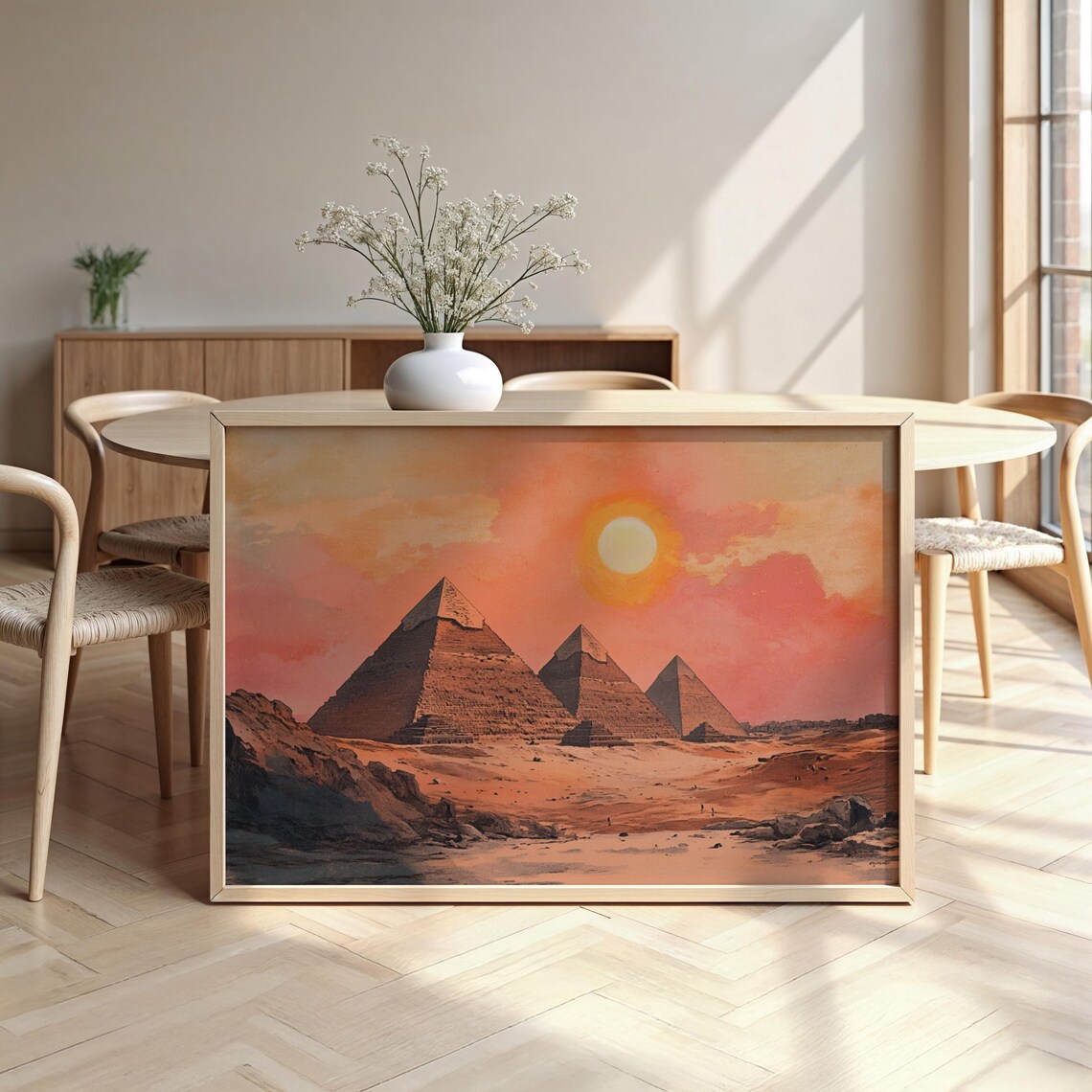 Great Pyramids Of Giza At Sunset Egyptian Desert Watercolor Poster