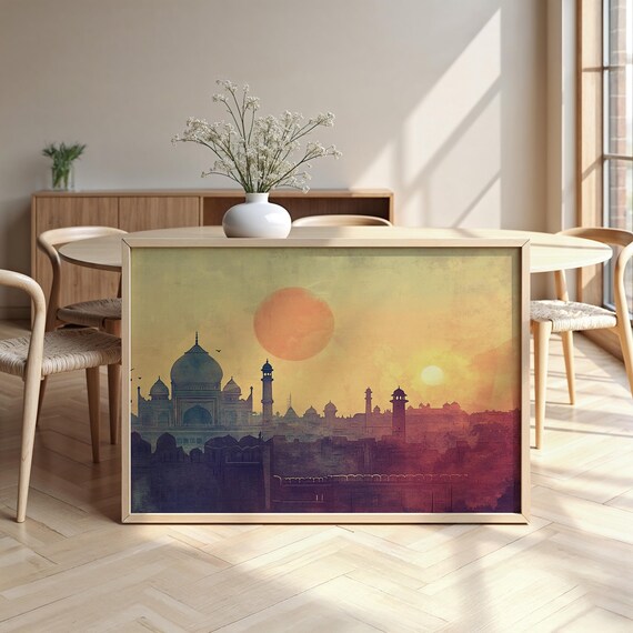 Taj Mahal Delhi Cityscape Watercolour Framed Poster Luxurious Design Ready To Hang Art